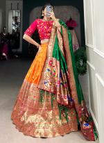 Paithani Silk Orange Festival Wear Weaving  Readymade Lehenga Choli